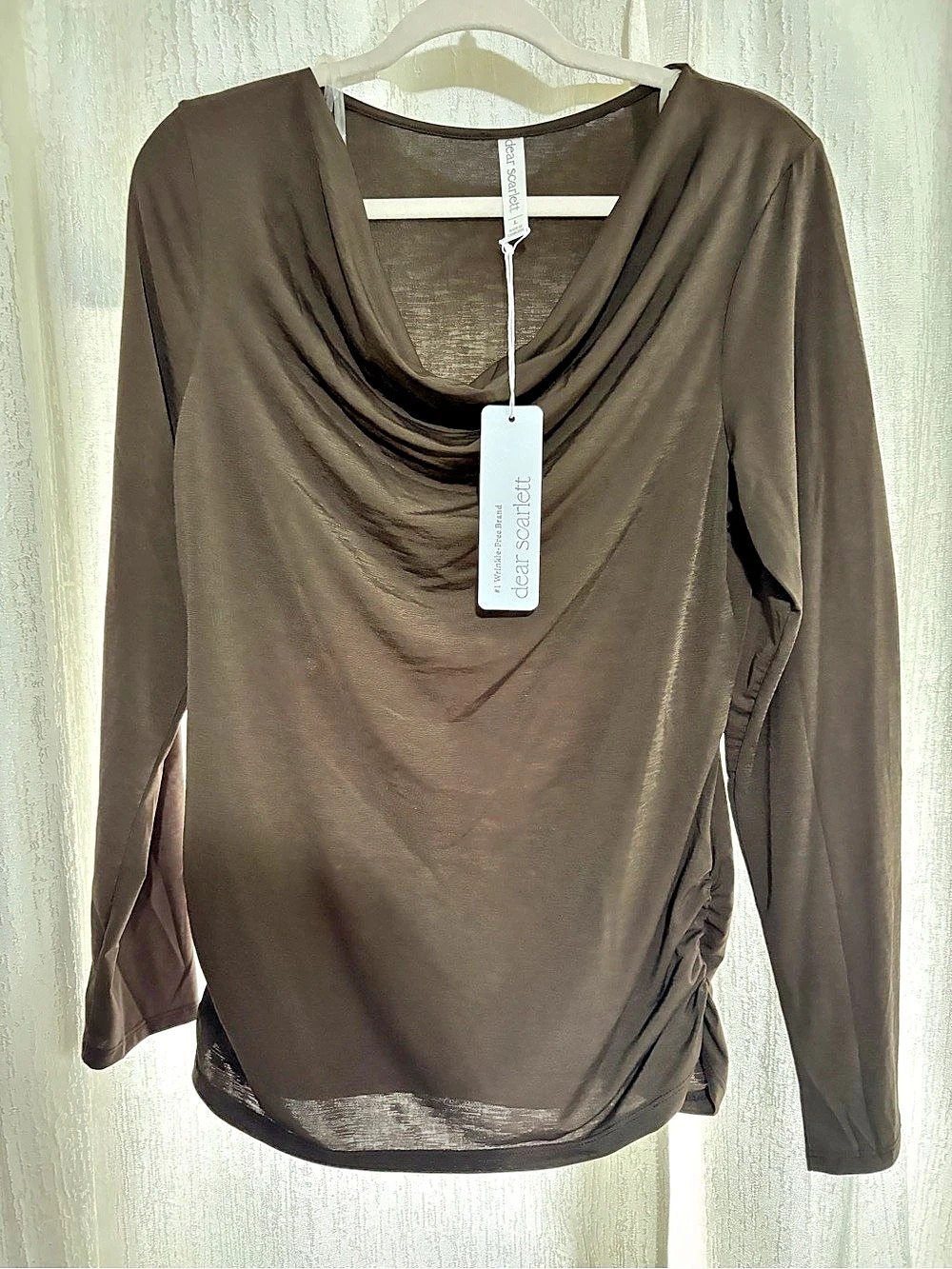 Dear Scarlett Wrinkle-Free Brand Long Sleeve Cowl Neck Brown NWT